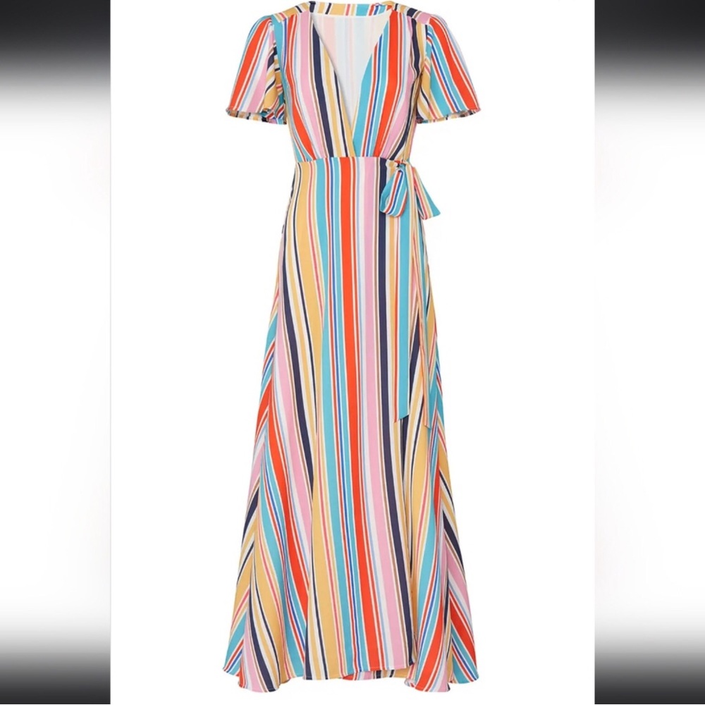 Louna Meghan Multi Striped Wrap Maxi Dress Medium